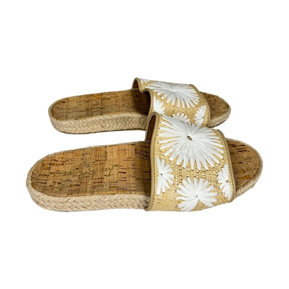Jack Rogers Bettina Slide 6 Natural White Straw Floral Espadrilles Preppy Chic - Picture 3 of 7